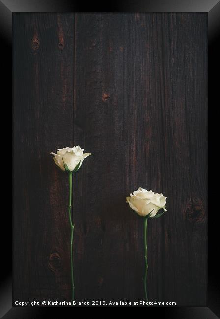 Two Roses on Wooden background Framed Print by KB Photo