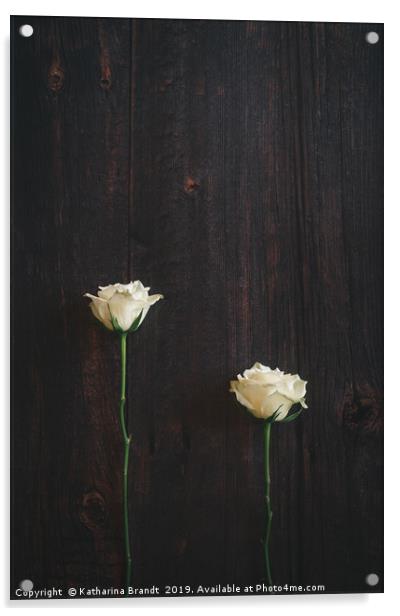 Two Roses on Wooden background Acrylic by KB Photo