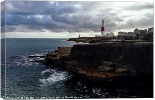 Portland Bill Dorset on a stormy day Canvas Print by Paul Brewer