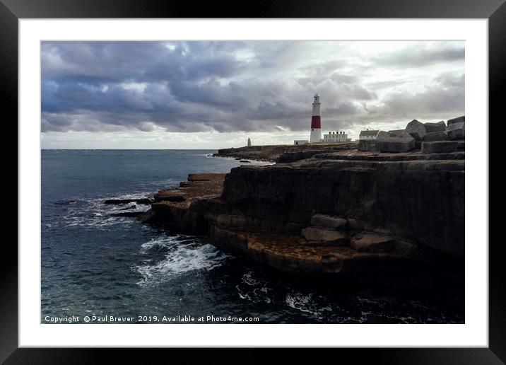 Portland Bill Dorset on a stormy day Framed Mounted Print by Paul Brewer