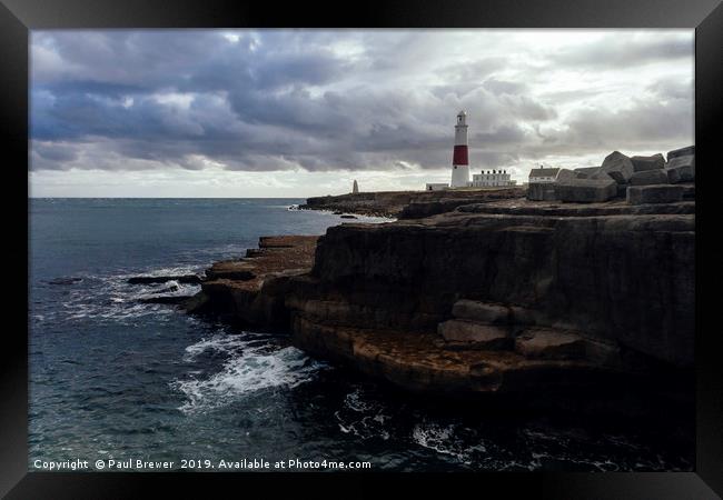 Portland Bill Dorset on a stormy day Framed Print by Paul Brewer