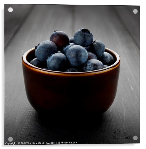 Still life of blueberries in a bowl Acrylic by Phill Thornton