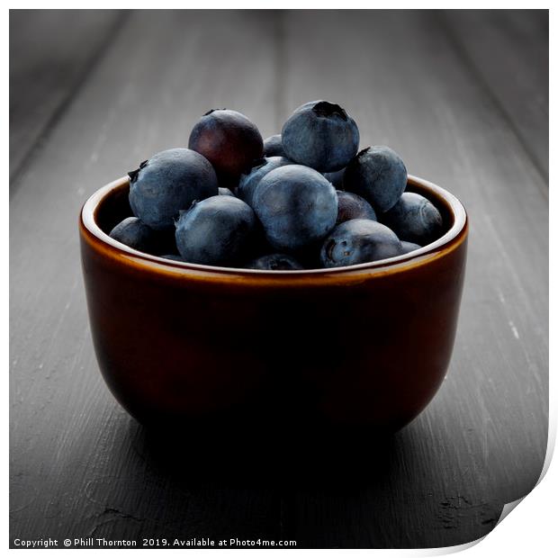 Still life of blueberries in a bowl Print by Phill Thornton
