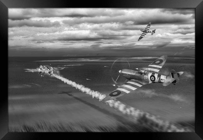 Normandy Spitfire attack B&W version Framed Print by Gary Eason