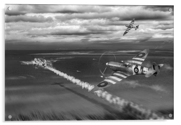 Normandy Spitfire attack B&W version Acrylic by Gary Eason