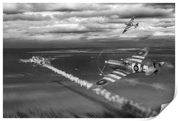 Normandy Spitfire attack B&W version Print by Gary Eason