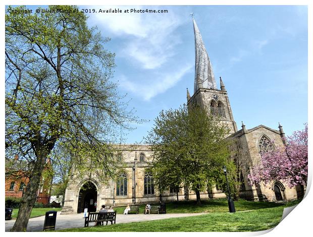 St Marys and All Saints Church. Chesterfield. Print by Lilian Marshall