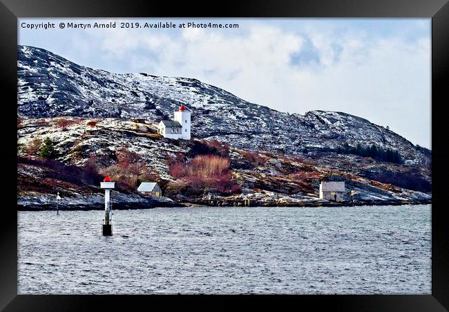 Agdenes Lighthouse and Ringflua Light Norway Framed Print by Martyn Arnold