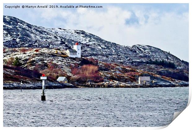 Agdenes Lighthouse and Ringflua Light Norway Print by Martyn Arnold