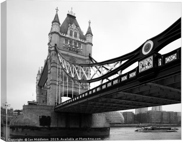 Tower Bridge in Black and White Canvas Print by Ian Middleton