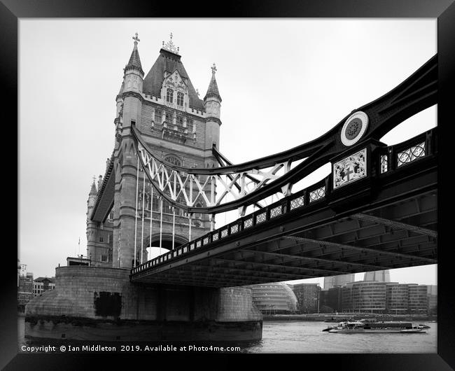 Tower Bridge in Black and White Framed Print by Ian Middleton