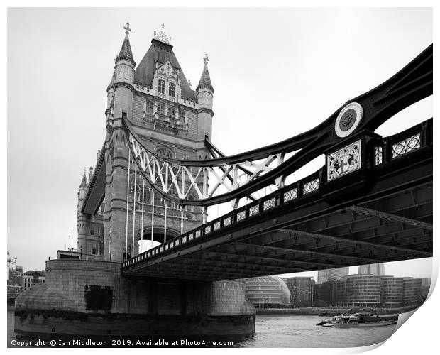Tower Bridge in Black and White Print by Ian Middleton
