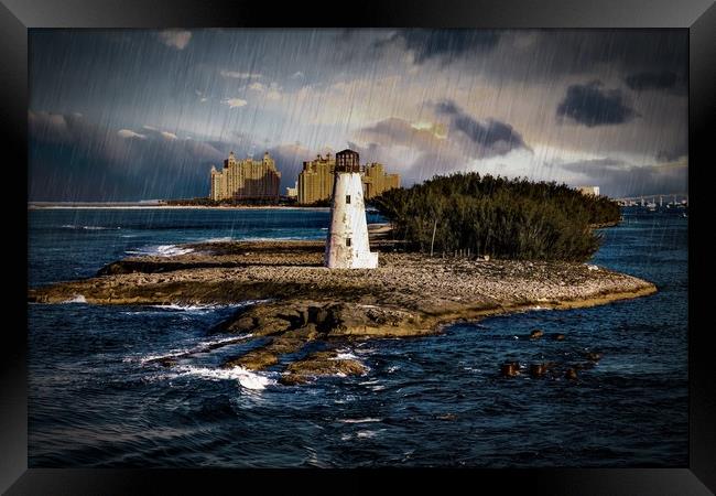 Bahamas Lighthouse with Resort Framed Print by Darryl Brooks