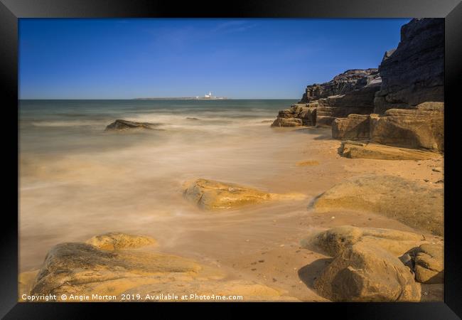 Incoming Tide at Amble Links Beach Framed Print by Angie Morton