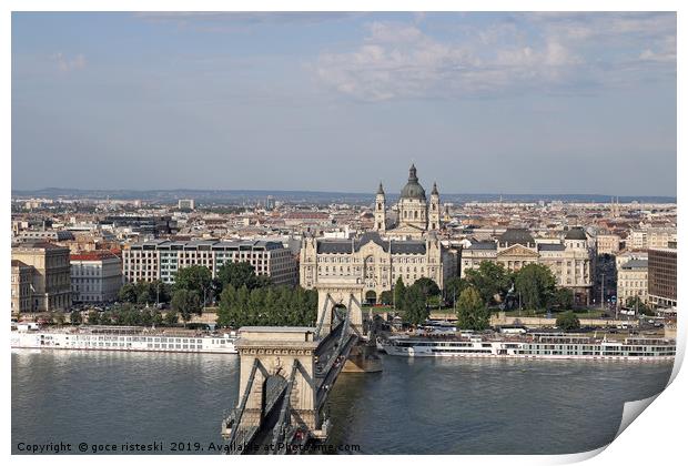 Budapest cityscape Chain bridge and Saint Stephen' Print by goce risteski