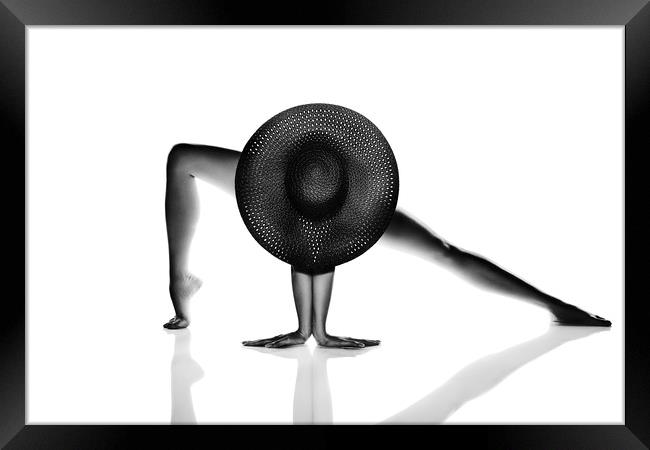 Nude Woman Black hat Framed Print by Johan Swanepoel