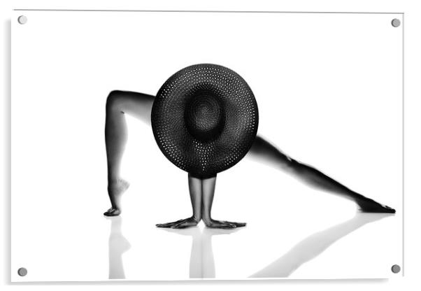 Nude Woman Black hat Acrylic by Johan Swanepoel