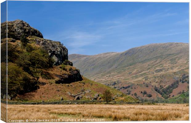 The Upper Kentmere Valley in Spring Lake District  Canvas Print by Nick Jenkins