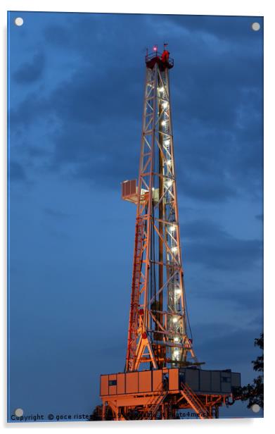 illuminated land oil drilling rig Acrylic by goce risteski