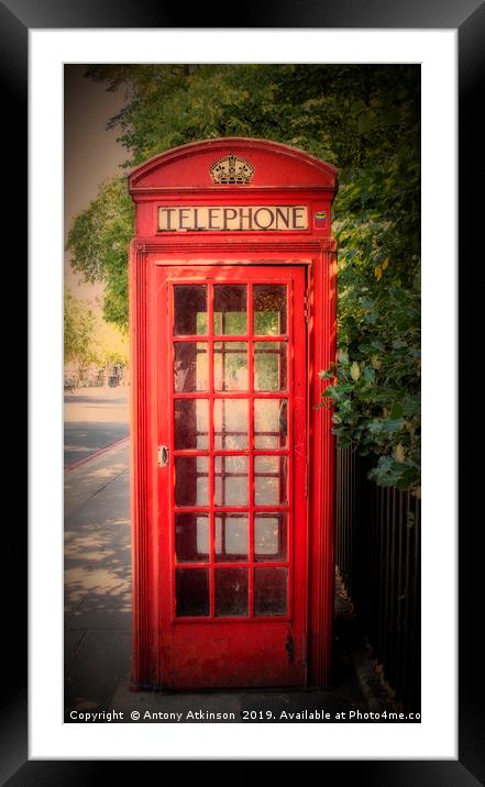 London Red Phone booth Framed Mounted Print by Antony Atkinson