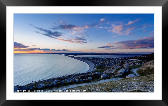 Portland View to Chesil Beach Framed Mounted Print by Paul Brewer