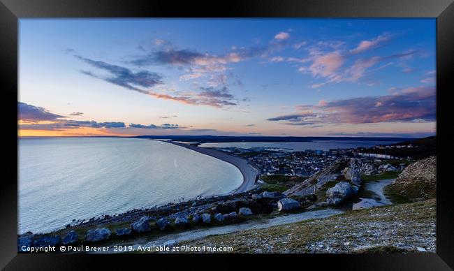 Portland View to Chesil Beach Framed Print by Paul Brewer