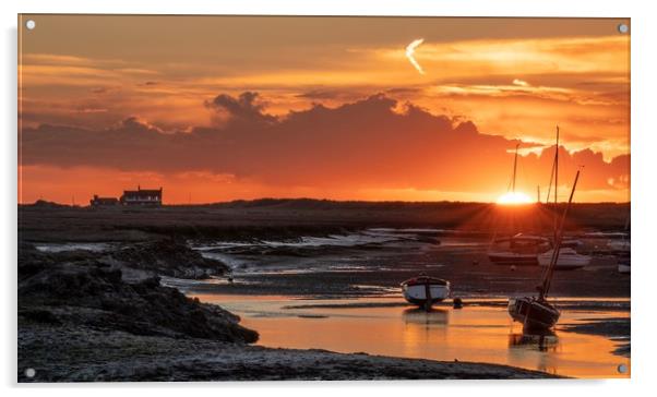 Sunset over Brancaster Staithe in Norfolk  Acrylic by Gary Pearson