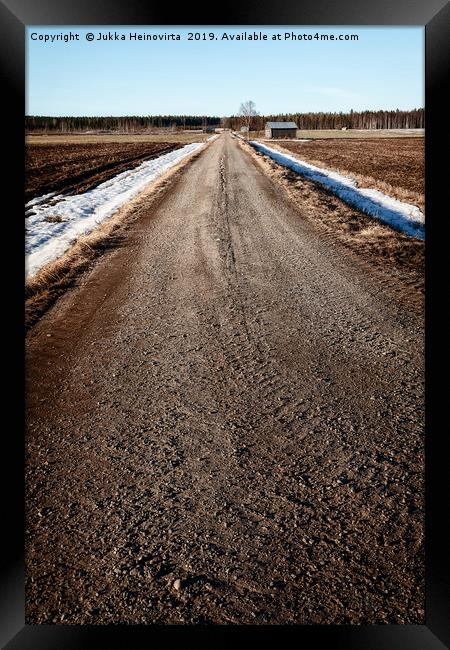 Gravel Road By The Barn House Framed Print by Jukka Heinovirta