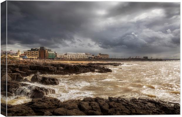 Storm Hannah builds up on the Porthcawl coastline Canvas Print by Leighton Collins
