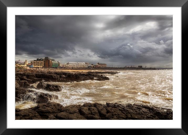 Storm Hannah builds up on the Porthcawl coastline Framed Mounted Print by Leighton Collins