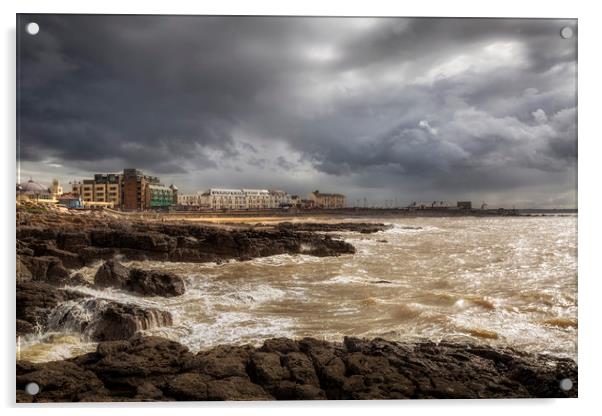Storm Hannah builds up on the Porthcawl coastline Acrylic by Leighton Collins