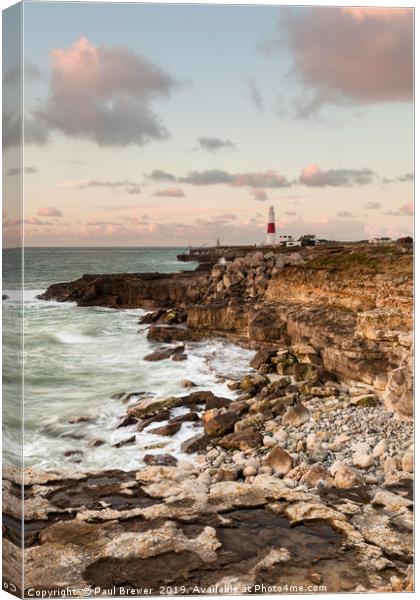 Portland Bill Lighthouse on Winter at Sunrise Canvas Print by Paul Brewer