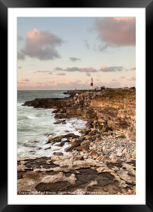 Portland Bill Lighthouse on Winter at Sunrise Framed Mounted Print by Paul Brewer