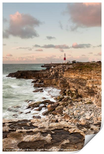 Portland Bill Lighthouse on Winter at Sunrise Print by Paul Brewer