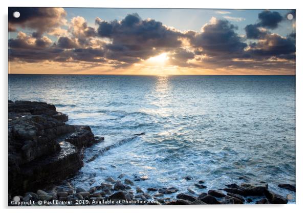 Portland Bill in Winter at Sunrise Acrylic by Paul Brewer