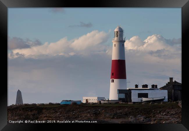 Portland Bill Lighthouse in Winter at Sunrise Framed Print by Paul Brewer