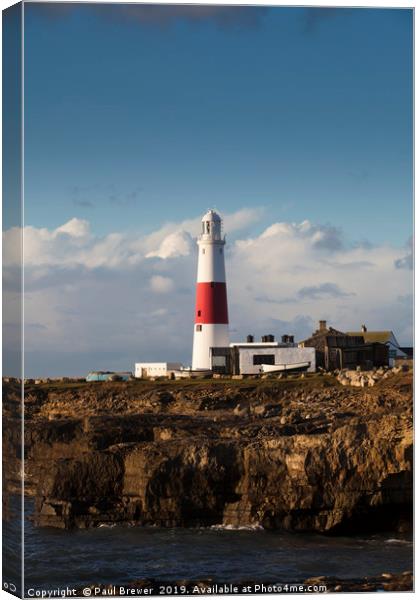 Portland Bill Lighthouse in Winter at Sunrise Canvas Print by Paul Brewer