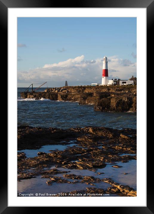 Portland Bill Lighthouse in Winter at Sunrise Framed Mounted Print by Paul Brewer