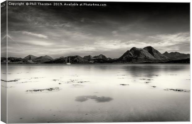 A very still Sound of Raasay and mountains B&W Canvas Print by Phill Thornton