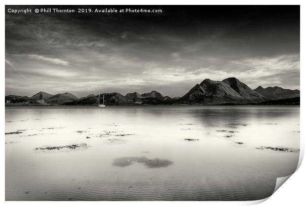 A very still Sound of Raasay and mountains B&W Print by Phill Thornton