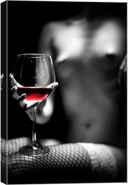 Nude woman red wine Canvas Print by Johan Swanepoel