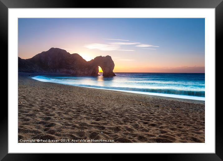 Durdle Door at sunrise Framed Mounted Print by Paul Brewer