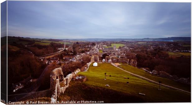 View from Corfe Castle towards Swanage railway Canvas Print by Paul Brewer