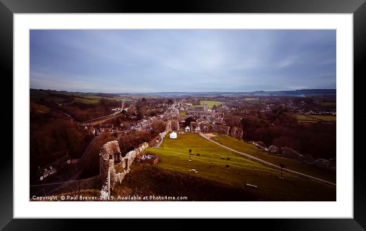 View from Corfe Castle towards Swanage railway Framed Mounted Print by Paul Brewer