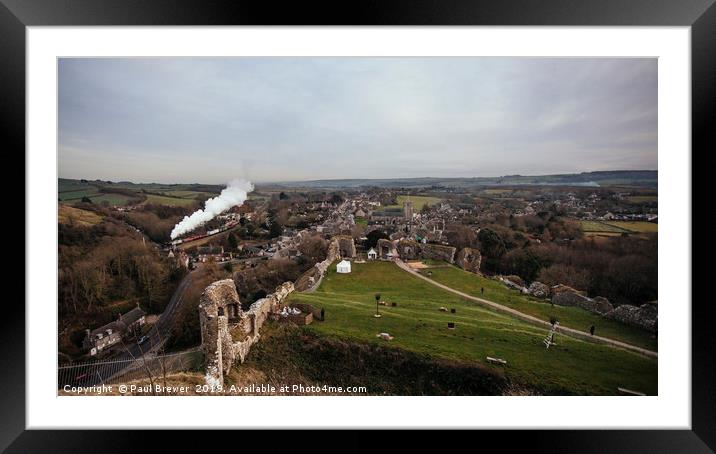 View from Corfe Castle as Train goes by Framed Mounted Print by Paul Brewer