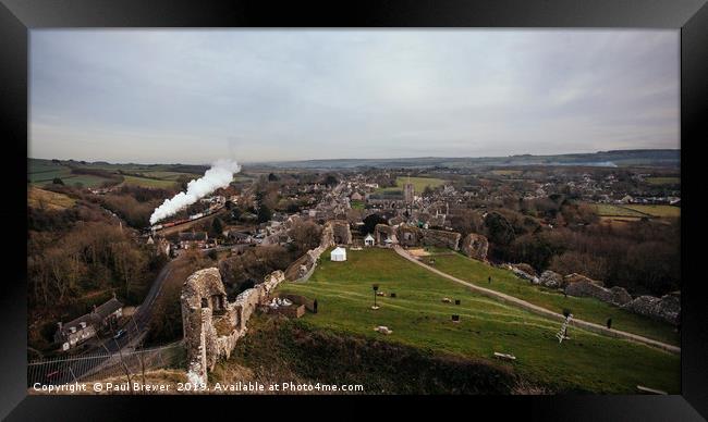 View from Corfe Castle as Train goes by Framed Print by Paul Brewer