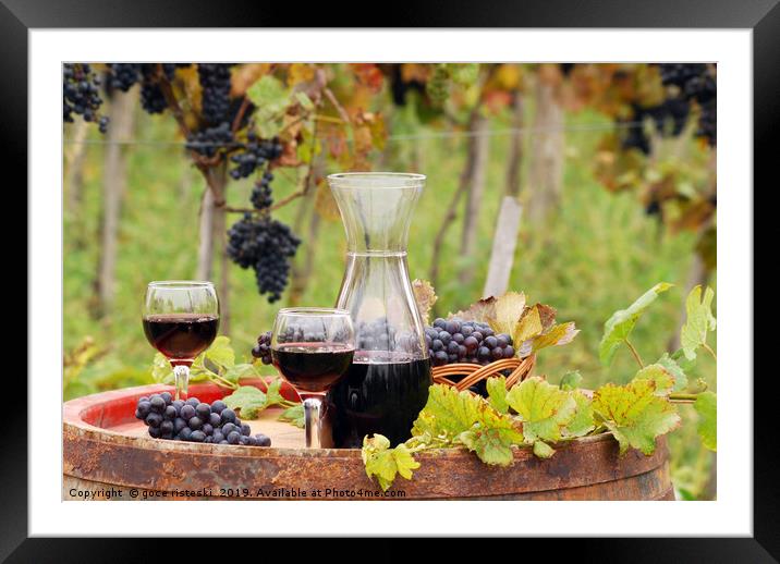 red wine on wooden barrel autumn season Framed Mounted Print by goce risteski