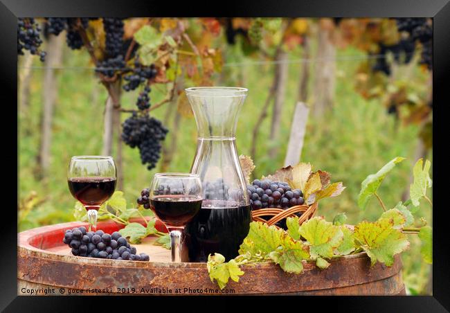red wine on wooden barrel autumn season Framed Print by goce risteski