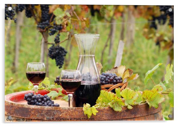 red wine on wooden barrel autumn season Acrylic by goce risteski