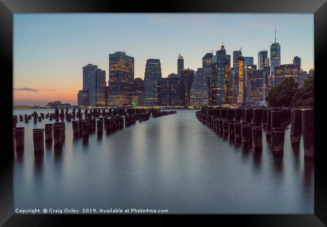 Lower Manhattan Skyline from Dumbo, Brooklyn Framed Print by Craig Oxley